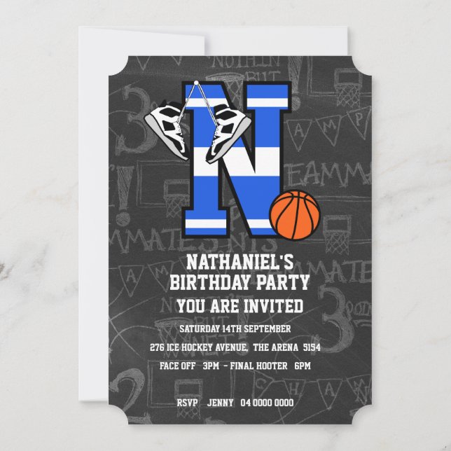 Convite Basquete Inicial Personalizado Letra N (Verso)