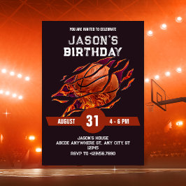 Convite Basquete moderno fogo aniversário
