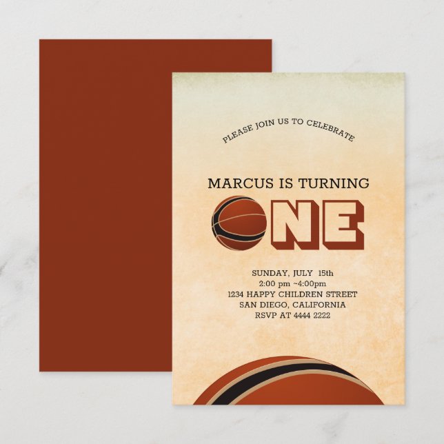 Convite Basquete Primeiro Aniversário (Frente/Verso)
