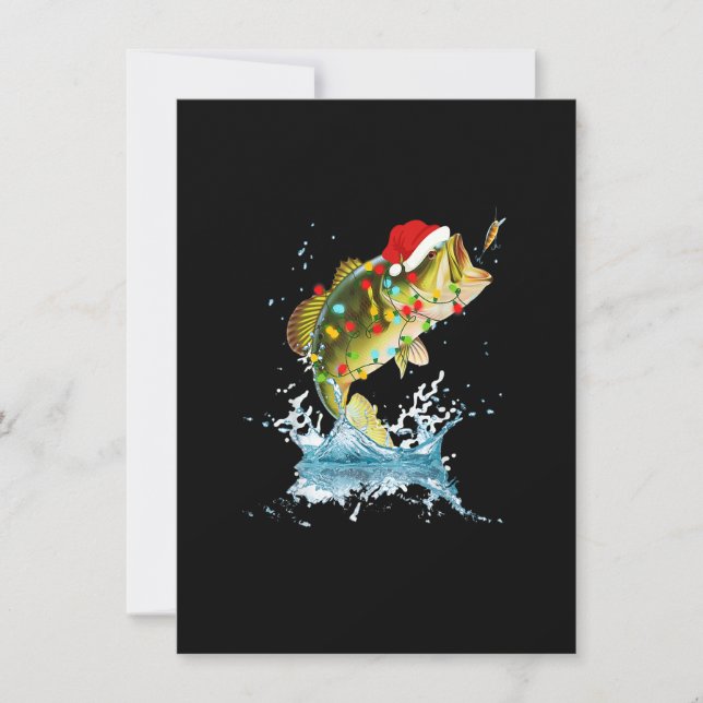 Convite Bass Engraçado Pescar Papai Noel Natal Peixe Pajam (Frente)