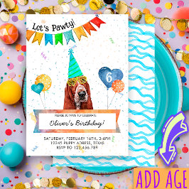 Convite Basset Hound Deixa Festa de Aniversário do Cachorr