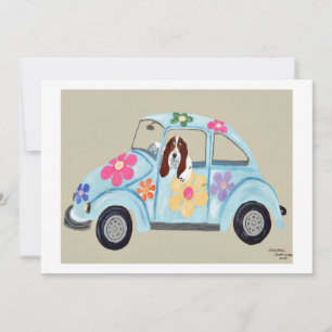 Convite Basset Hound em carro hippie