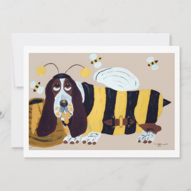 Convite Basset Hound Invadindo uma Colmeia (Frente)