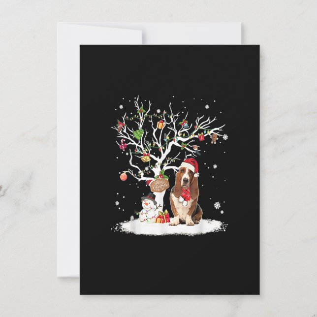 Convite Basset Hound Winter Snow Tree No Natal Do Cachorro (Frente)