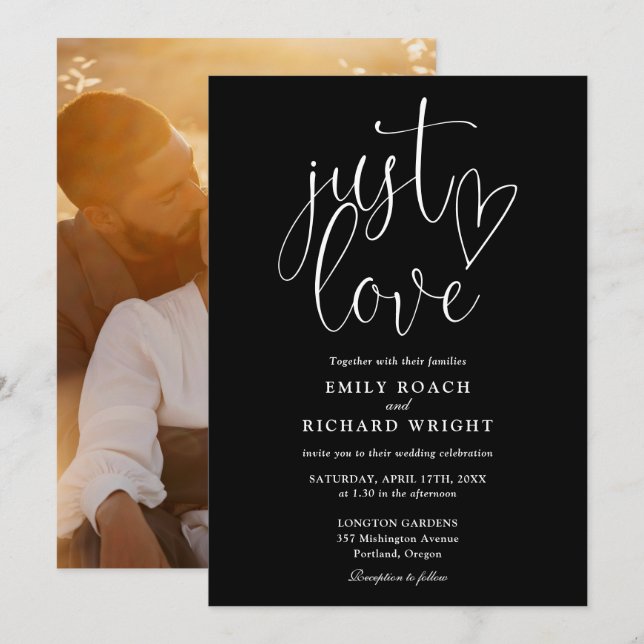 Convite Basta Amar Foto De Casamento Preto E Branco (Frente/Verso)