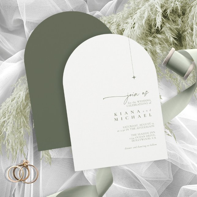 Convite Basta Casamento Chic Pearl/Moss Green Arch ID1046 (Criador carregado)