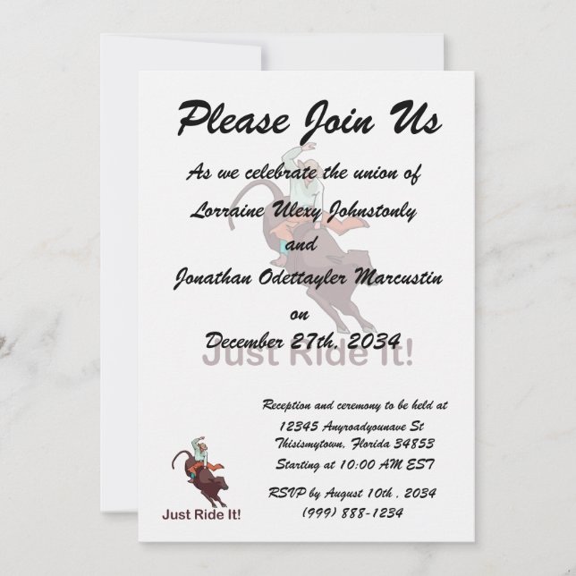 Convite Basta correr com ele, Cowboy e Touro (Frente)