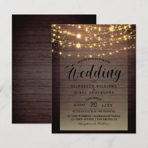 Convite Basta Rustic Wood Dark Lights Casamento