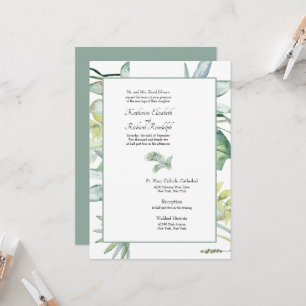 Convite Bastante Elegante Casamento Tropical Palm Sage
