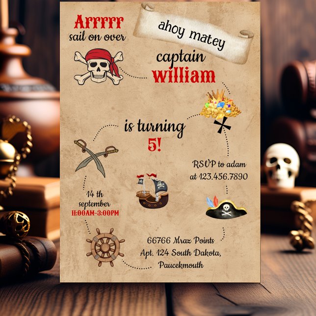 Convite Bastante piscina Pirata Aniversário (Criador carregado)