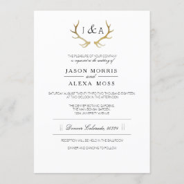 Convite Bastante Russo Dourado Antler | Casamento Elegante