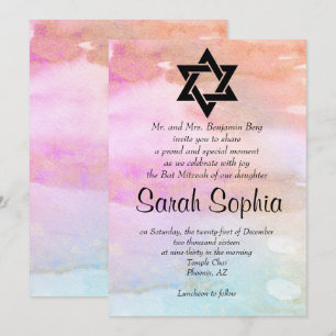 Convite Bastão Dourado azul alaranjado cor-de-rosa Mitzva