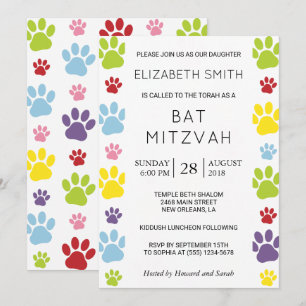 Convite Bastão Mitzvah - as patas coloridas, traços do