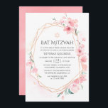 Convite Bat Geométrico Mitzvah, Rosa Cereja<br><div class="desc">Convidar sakura bat mitzvah,  cor-de-água da Tendy,  com quadro geométrico rosa gold projetado para ser rápida e facilmente personalizado de acordo com as suas especificações de evento.</div>