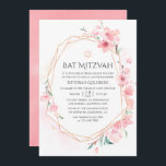 Convite Bat Geométrico Mitzvah, Rosa Cereja<br><div class="desc">Convidar sakura bat mitzvah,  cor-de-água da Tendy,  com quadro geométrico rosa gold projetado para ser rápida e facilmente personalizado de acordo com as suas especificações de evento.</div>