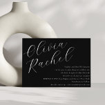 Convite Bat Mínimo do Elegante Preto e Branco, Mitzvah<br><div class="desc">Este convite contemporâneo do morcego mitzvah apresenta uma composição horizontal minimalista e uma bela caligrafia em branco sobre fundo preto.</div>