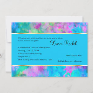Convite Bat Mitzvah Abstrato Turquoise Azul Azul Aqua