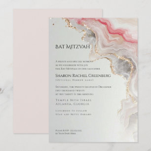 Convite Bat Mitzvah Ágata Mármore Rosa Poeirento Moderna
