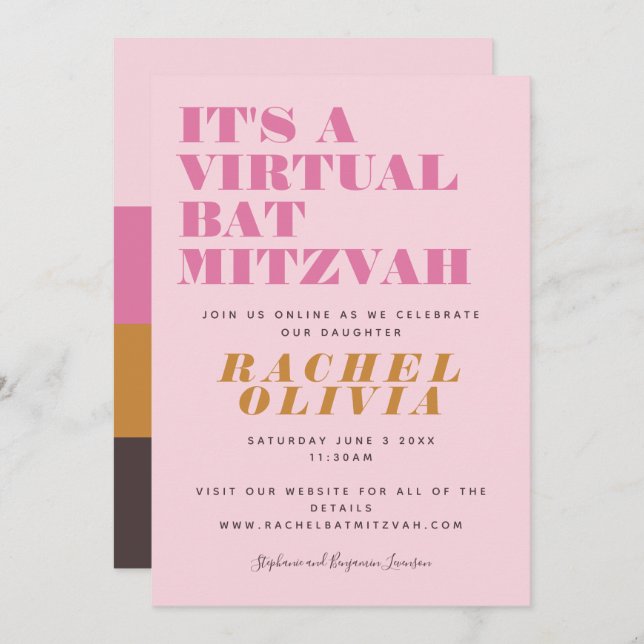 Convite Bat Mitzvah, Amarelo Cor-de-Rosa Verde Online (Frente/Verso)