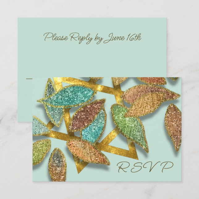 Convite Bat Mitzvah Aqua Brown Glittery Petals Star (Frente/Verso)