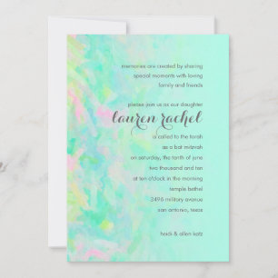 Convite Bat Mitzvah Aqua e Design rosa