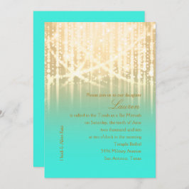Convite Bat Mitzvah Aqua Green e Douradas luzes cintilante