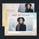 Convite Bat Mitzvah Aquarela Moderna Abstrata<br><div class="desc">Pintura abstrata em aquarela colorida serve como pano de fundo para este cartão. Personalize com três imagens de seu filho. 

Disponível aqui:
http://www.zazzle.com/store/selectpartysupplies</div>