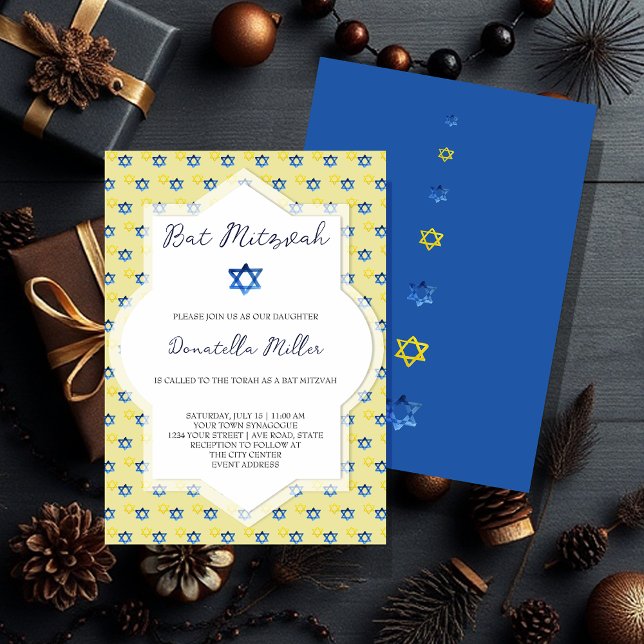 Convite Bat Mitzvah Arte Moderna Aquarela Estrela de Davi (Criador carregado)