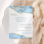 Convite Bat Mitzvah, Azul Claro e Agitação Látea Dourada<br><div class="desc">Este design moderno apresenta uma bela fronteira agata e seu texto personalizado. Use o formulário modelo para adicionar seu texto. Os menus avançados de edição,  acessados escolhendo "personalizar ainda mais",  permitirão que você altere as fontes,  as cores e o layout.</div>