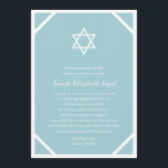 Convite Bat Mitzvah Azul Elegante Simples<br><div class="desc">Este simples convite para Bat Mitzvah,  eterno,  apresenta uma estrela branca de David,  fundo azul e um quadro único. Informações e/ou fotos adicionais podem ser adicionadas à parte traseira do cartão,  se necessário.</div>