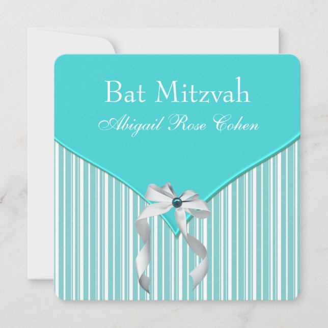 Convite Bat Mitzvah Azul Turquesa (Frente)