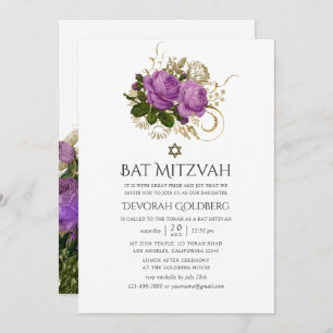 Convite Bat Mitzvah, Bat Chic, em roxo e Dourado