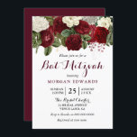 Convite Bat Mitzvah, Bat Floral Branco Vermelho Burgundy<br><div class="desc">Bat Mitzvah,  Bat Floral Branco Vermelho Brilhante Ver coleção correspondente no armazém</div>