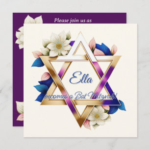 Convite Bat Mitzvah Belo Estrela Floral da Praça David