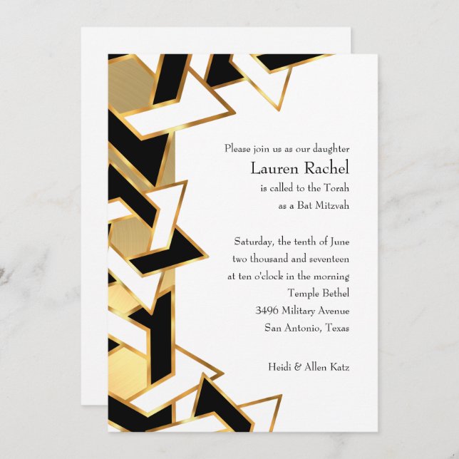 Convite Bat Mitzvah Black White Star de David a Qualquer C (Frente/Verso)