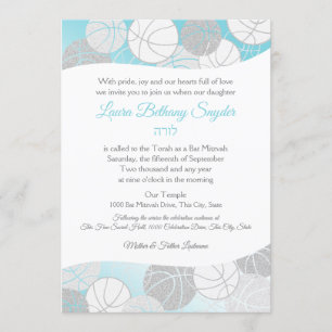 Convite Bat Mitzvah Blue e Prata de Basquete