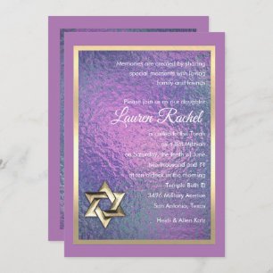 Convite Bat Mitzvah Blue e Purple Faux Foil