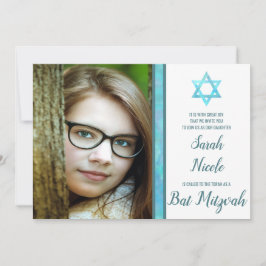 Convite Bat Mitzvah Blue Opal Modern Photo Chic Na moda