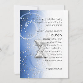 Convite Bat Mitzvah Blue Shimmer Star de David