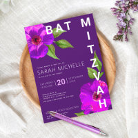 Bat Mitzvah Bold Modern Purple Floral Watercolor