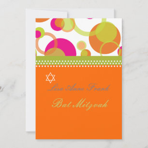 Convite Bat Mitzvah + Bolhas Mod/laranja/rosa choque
