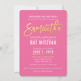 Convite BAT MITZVAH: bonito dourado branco rosa SAMANTHA