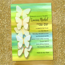 Bat Mitzvah Borboleta Aquarela Azul Verde Amarelo