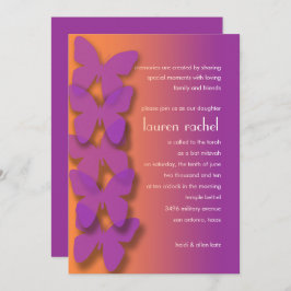 Convite Bat Mitzvah Borboleta Púrpura Laranja