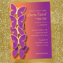 Convite Bat Mitzvah Borboleta Púrpura Laranja