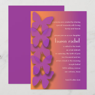 Convite Bat Mitzvah Borboleta Púrpura Laranja Ombro