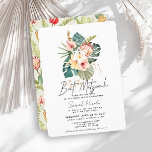 Convite Bat Mitzvah Botânico de Hibisco Rosa Tropical
