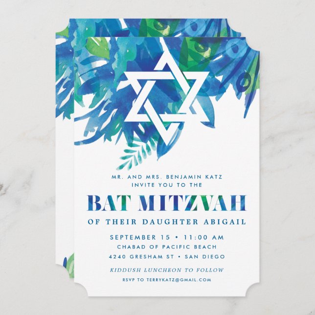 Convite Bat Mitzvah Breeze (Frente/Verso)