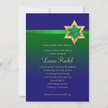 Bat Mitzvah Brilhante Azul e Verde Ombro Estrela