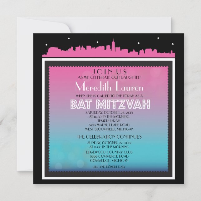 Convite Bat Mitzvah, BROADWAY CLÁSSICO CENTERED (Frente)